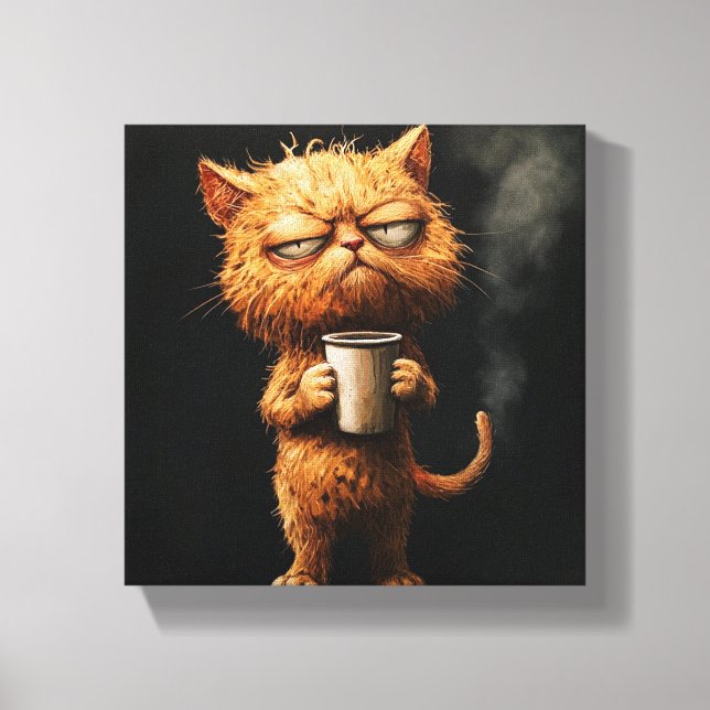 Elegant Feline with a Coffee - Sophisticated Cat  Canvas Print (Front)