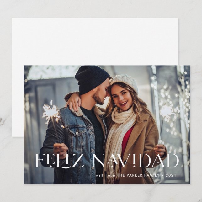 Elegant Feliz Navidad | One Photo Christmas Holiday Card (Front/Back)