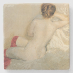 Elegant Female Beauty with Red Stockings Stone Coaster