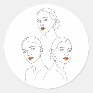 Elegant Female Line Art Trio, Minimalist Female Classic Round Sticker