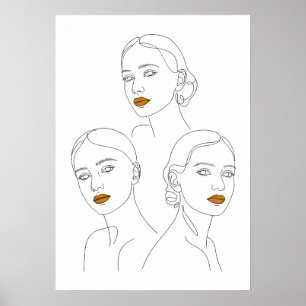 Elegant Female Line Art Trio, Minimalist Female Poster