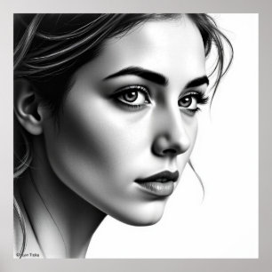 Elegant Female Portrait – Charcoal Black & White Poster