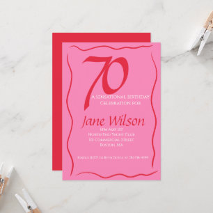 Elegant Feminine 70th Pink & Red Birthday  Invitation