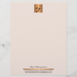 Elegant feminine blush pink copper gold monogram custom letterhead