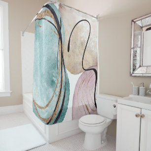 Elegant Feminine Boho Pastel Geometric Shower Curtain