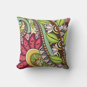 Elegant Feminine Burgundy Red Flowers And Swirl Cushion