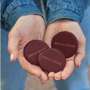 Elegant Feminine Dark Red Typography Name 6 Cm Round Badge