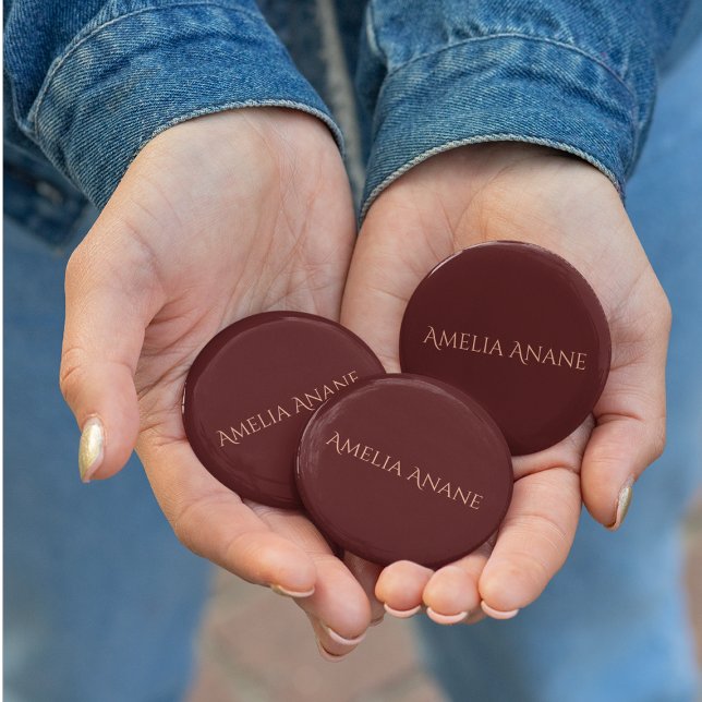 Elegant Feminine Dark Red Typography Name 6 Cm Round Badge (Creator Uploaded)
