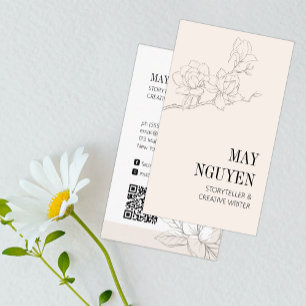 Elegant Feminine Floral Cream Minimal  Business Card