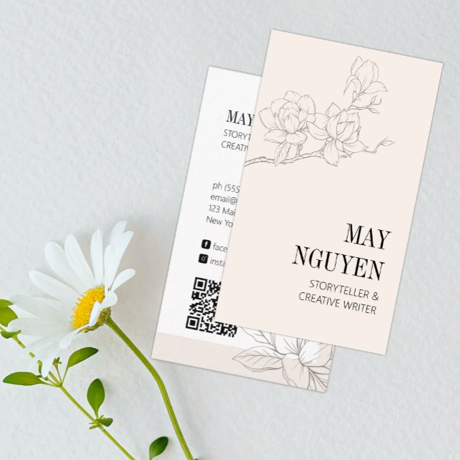 Elegant Feminine Floral Cream Minimal  Business Card (Creator Uploaded)
