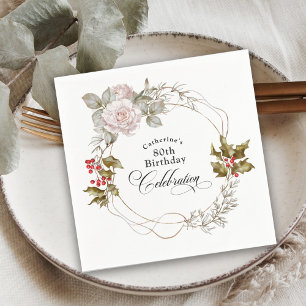 Elegant Feminine Floral December 80th Birthday Napkin