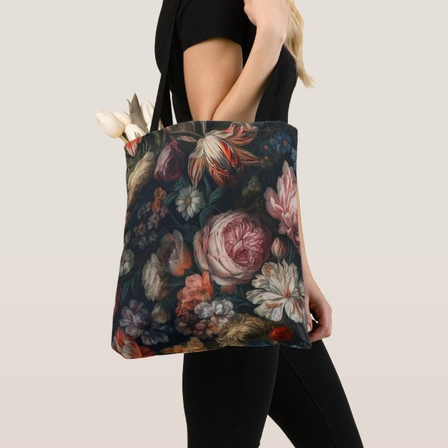 Elegant Feminine Flower Oil Painting Tote Bag (Close Up)