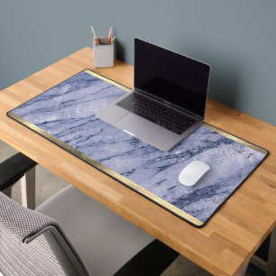 Elegant Feminine Gold Purple Blue Marble Monogram Desk Mat