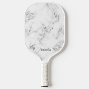 Elegant Feminine Gray Marble Custome Name Pickleball Paddle