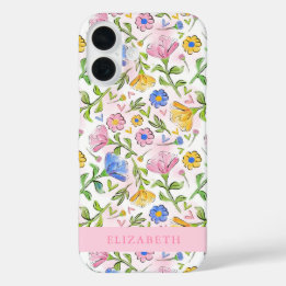 Elegant Feminine Hand-Drawn Flowers Floral Pattern iPhone 16 Case