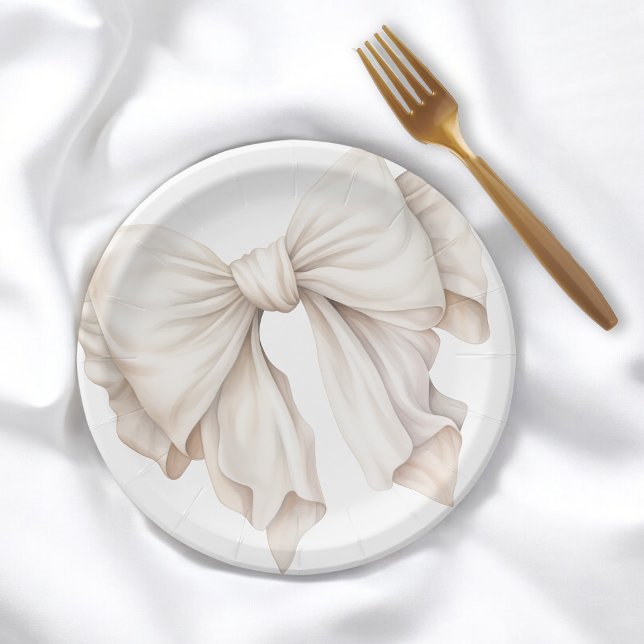 Elegant Feminine Ivory White Bow Paper Plate (Creator Uploaded)
