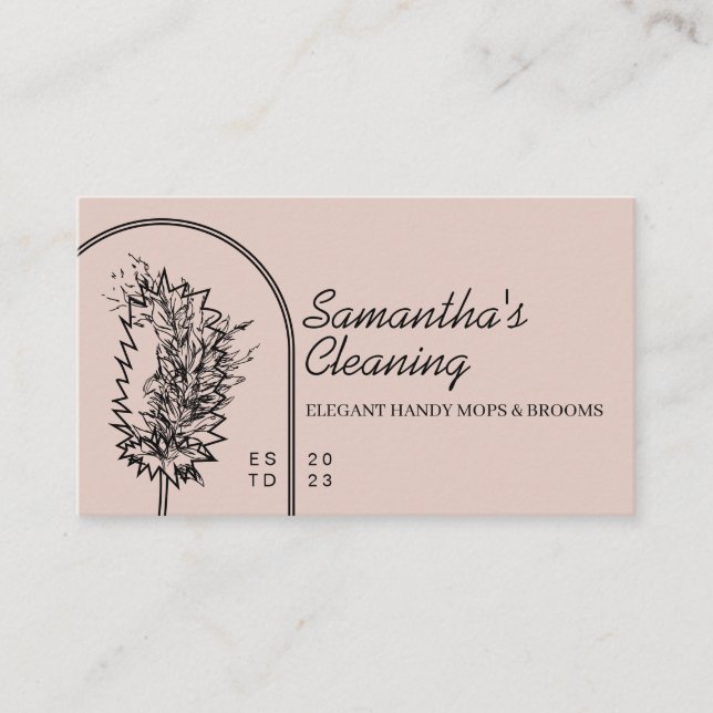 Elegant Feminine Minimal Handy Mop Broom Cleaning Business Card (Front)