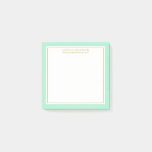 Elegant & Feminine Mint/White/Gold Personalised Post-it Notes