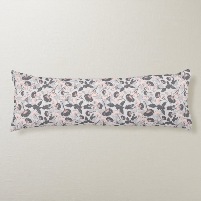 Elegant Feminine Pink Grey Layered Flowers Body Cushion (Front)