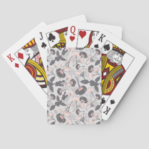 Elegant Feminine Pink Grey Layered Flowers Playing Cards