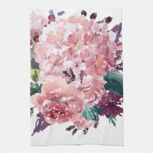 Elegant Feminine Pink Watercolor Floral Tea Towel
