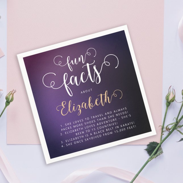 Elegant Feminine Purple Fun Facts White Script Napkin (Creator Uploaded)