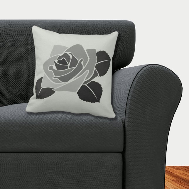 Elegant Feminine Rose Blossom On Grey Cushion (Elegant Feminine Rose Blossom on Grey Pillow)