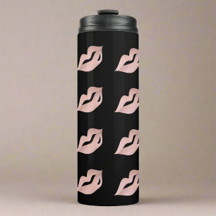 Elegant Feminine Rose gold Lips & Black  Thermal Tumbler