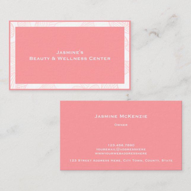 Elegant Feminine Rose Pink Beauty Center Owner Business Card (Front/Back)