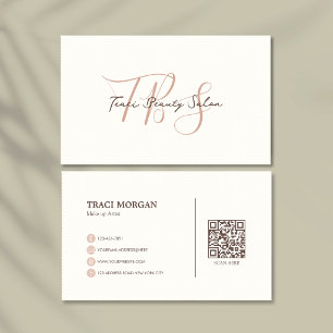 Elegant Feminine Script Cream Rose Qr Code Business Card