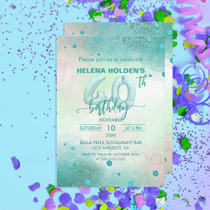 Elegant Feminine Teal Foil Balloons 40th Birthday Invitation