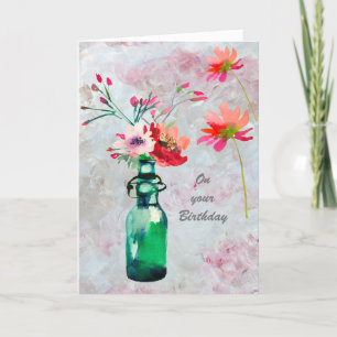 Elegant Feminine Watercolor Flowers Birthday Card