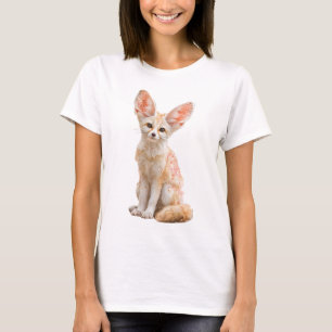 Elegant Fennec Fox Petals Illustration Women T-Shirt