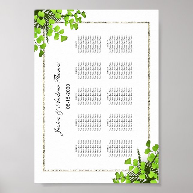 Elegant Fern Decoration Wedding Seating Chart (Front)