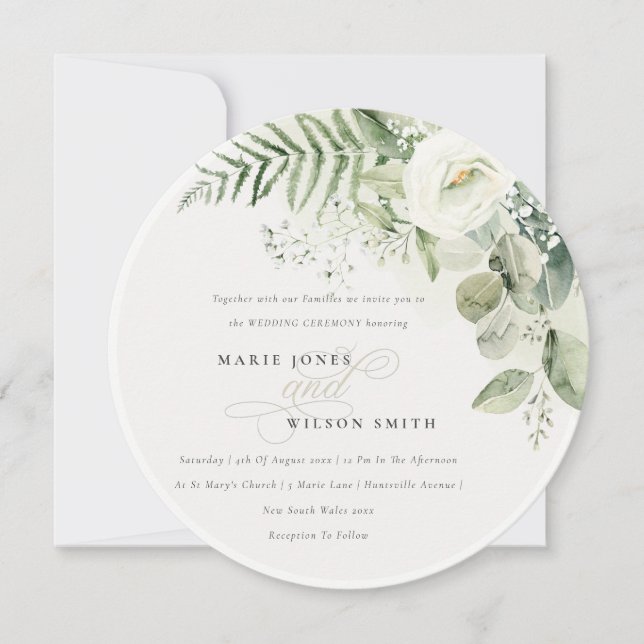 Elegant Fern Eucalyptus Greenery Foliage Wedding Invitation (Front)