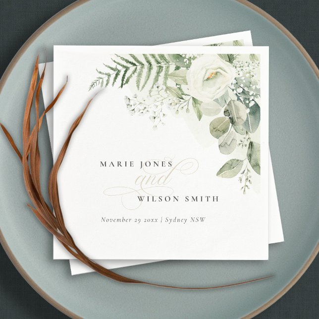 Elegant Fern Eucalyptus Greenery Foliage Wedding Napkin (Creator Uploaded)