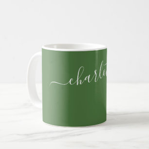 Elegant Fern Green Colour Modern Name Personalised Coffee Mug