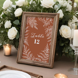 Elegant Fern Leaf Terracotta Wedding Table Numbers