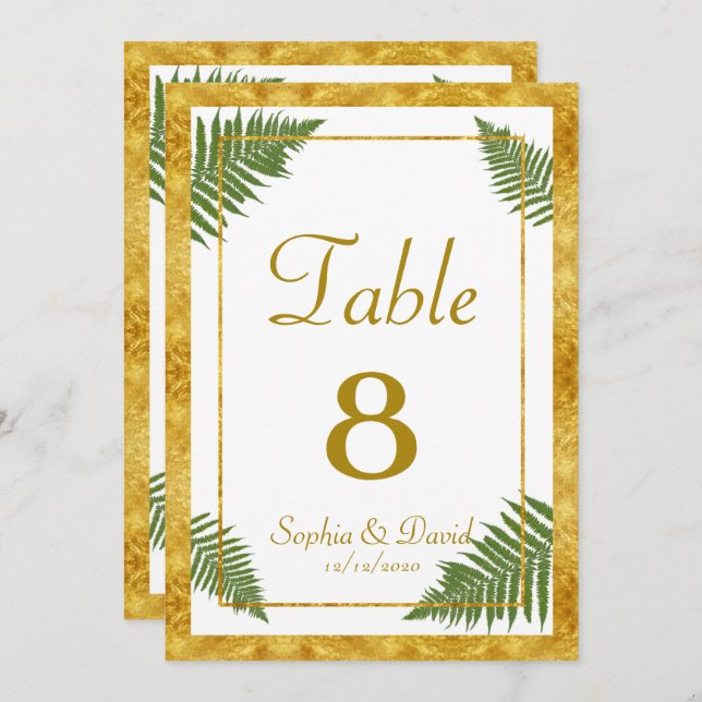 Elegant Fern Leaves Gold Foil Wedding TABLE NUMBER (Front/Back)