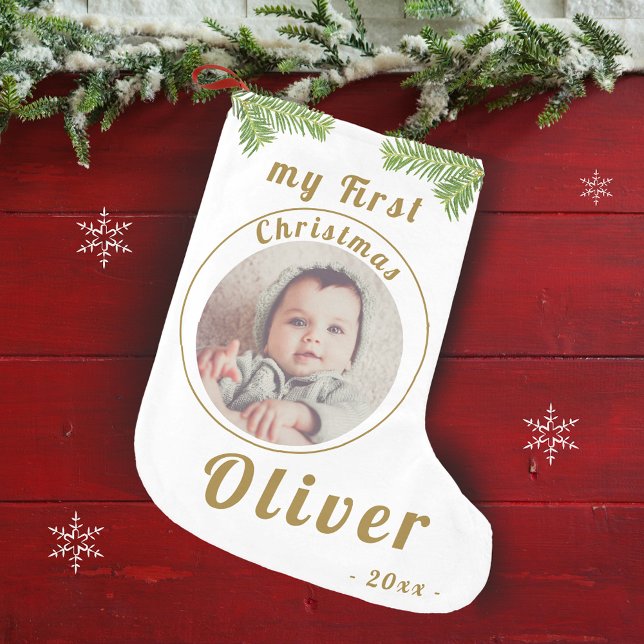 Elegant Festive Baby`s First Christmas Photo Small Christmas Stocking (Creator Uploaded)