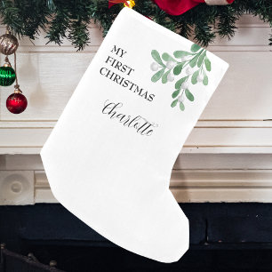 Elegant Festive Baby's First Christmas Small Christmas Stocking