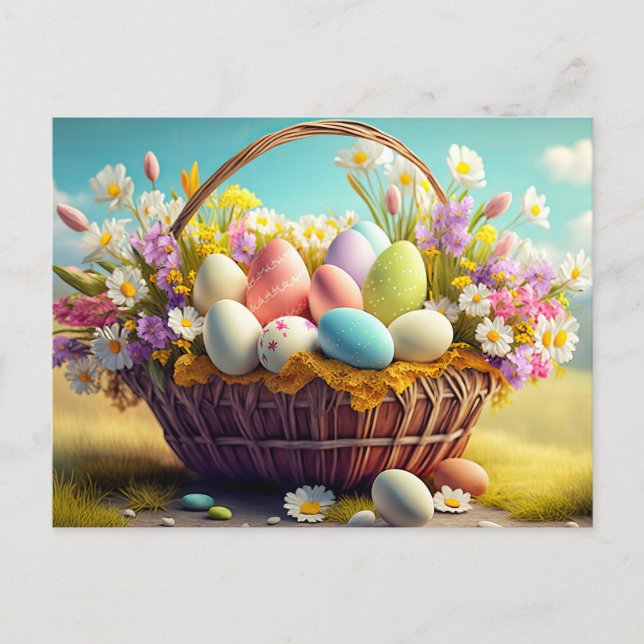 Elegant Festive Basket Of Easter Eggs Postcard (Front)
