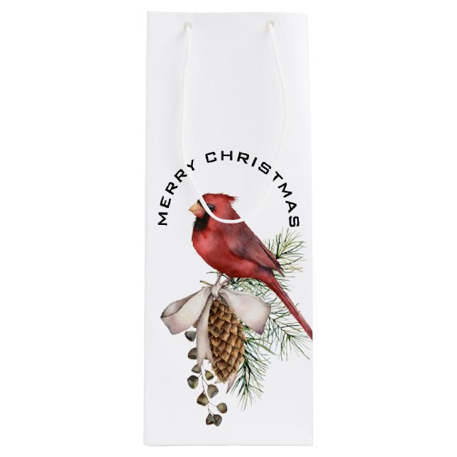 Elegant Festive Beautiful Christmas Cardinal Wine Gift Bag (Front)