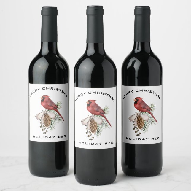 Elegant Festive Beautiful Christmas Cardinal  Wine Label (Bottles)