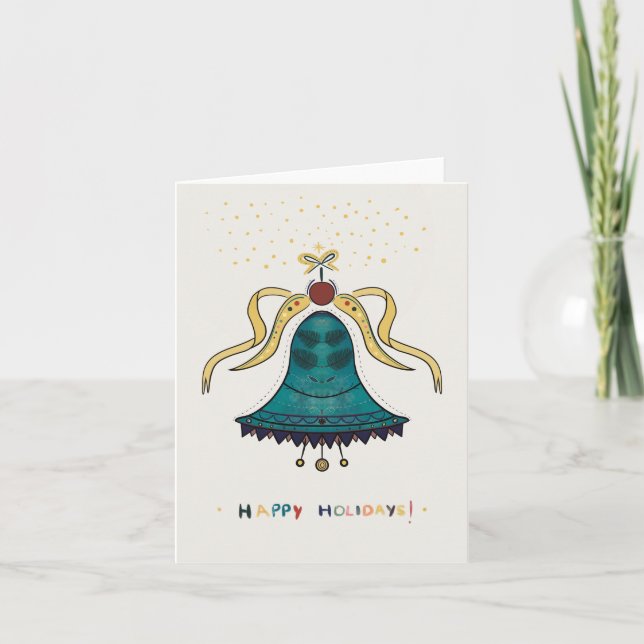 Elegant Festive Bell Folded Greeting Holiday Card (Front)