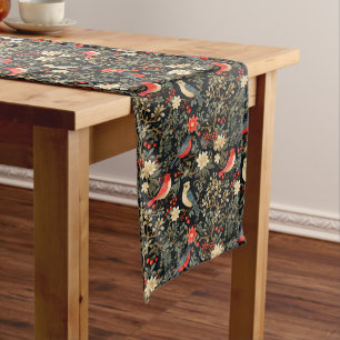 Elegant Festive Birds & Floral Christmas Red Long Table Runner