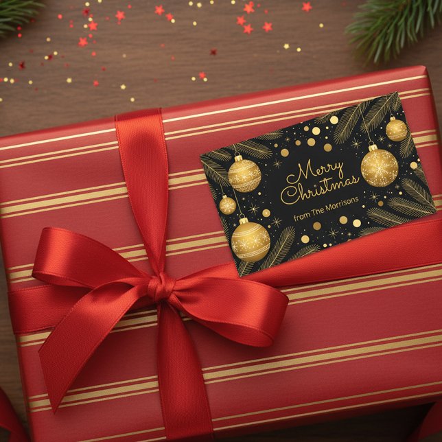 Elegant Festive Black and Gold Merry Christmas  Rectangular Sticker (Creator Uploaded)