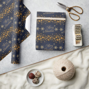 Elegant Festive Blue and Gold Merry Christmas Wrapping Paper