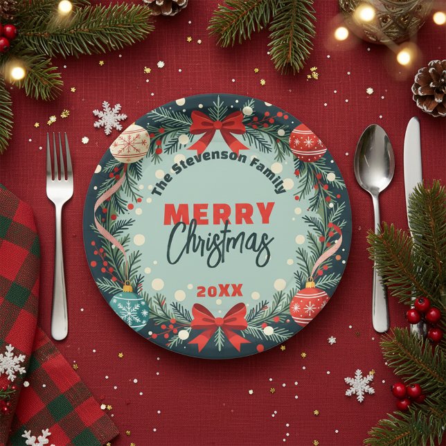 Elegant Festive Christmas Holiday Ornament Wreath Paper Plate (Creator Uploaded)