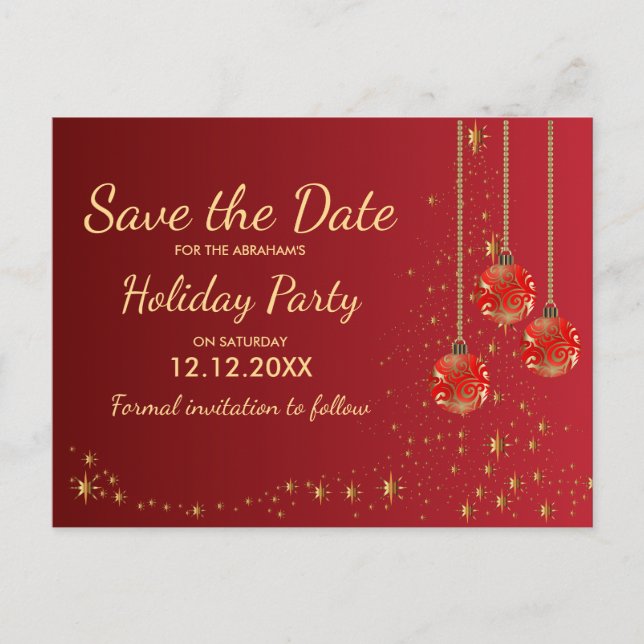 Elegant Festive Christmas Party Save the Date Announcement Postcard (Front)